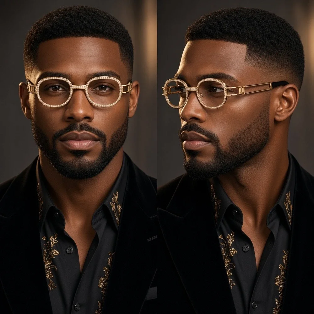 Retro Rap Fashion Clear Lens Boasts Jeweled Round Outlines Men Eyewear Glasses